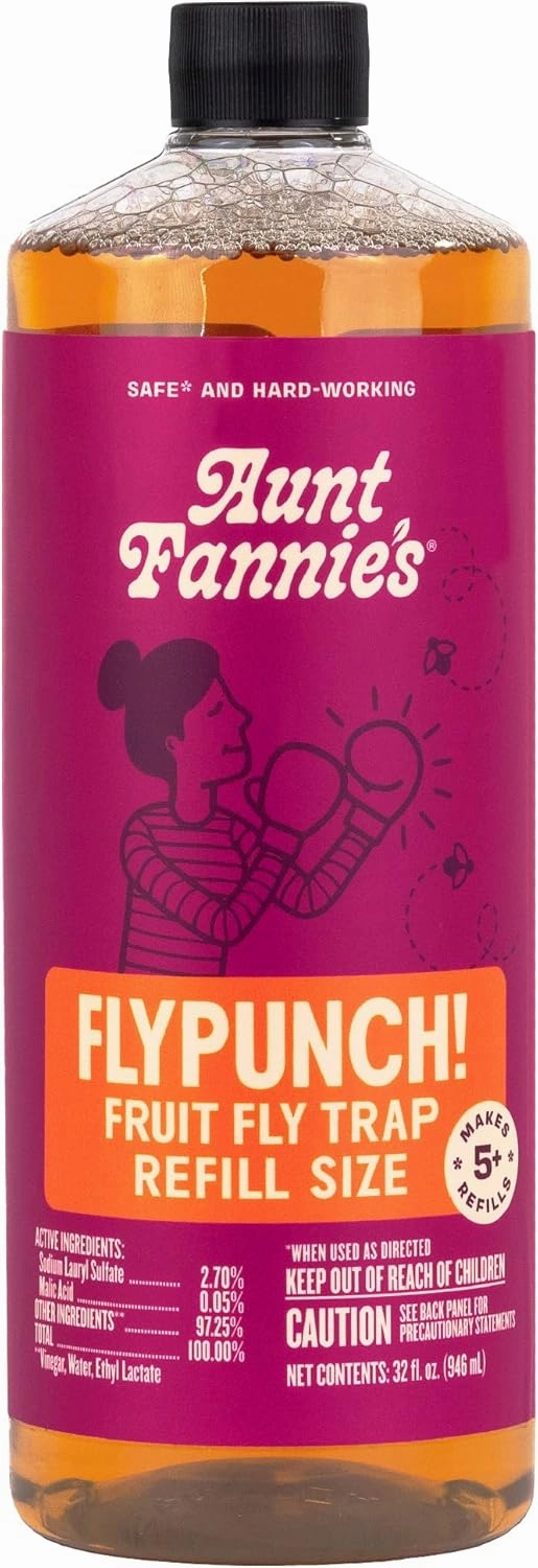 Aunt Fannie's FlyPunch Fruit Fly Trap for Indoor and Kitchen Use, Ready to Use, Made with Plant Based Ingredients, Safe Near Food, Long Lasting, 32 oz Refill, Packaging May Vary