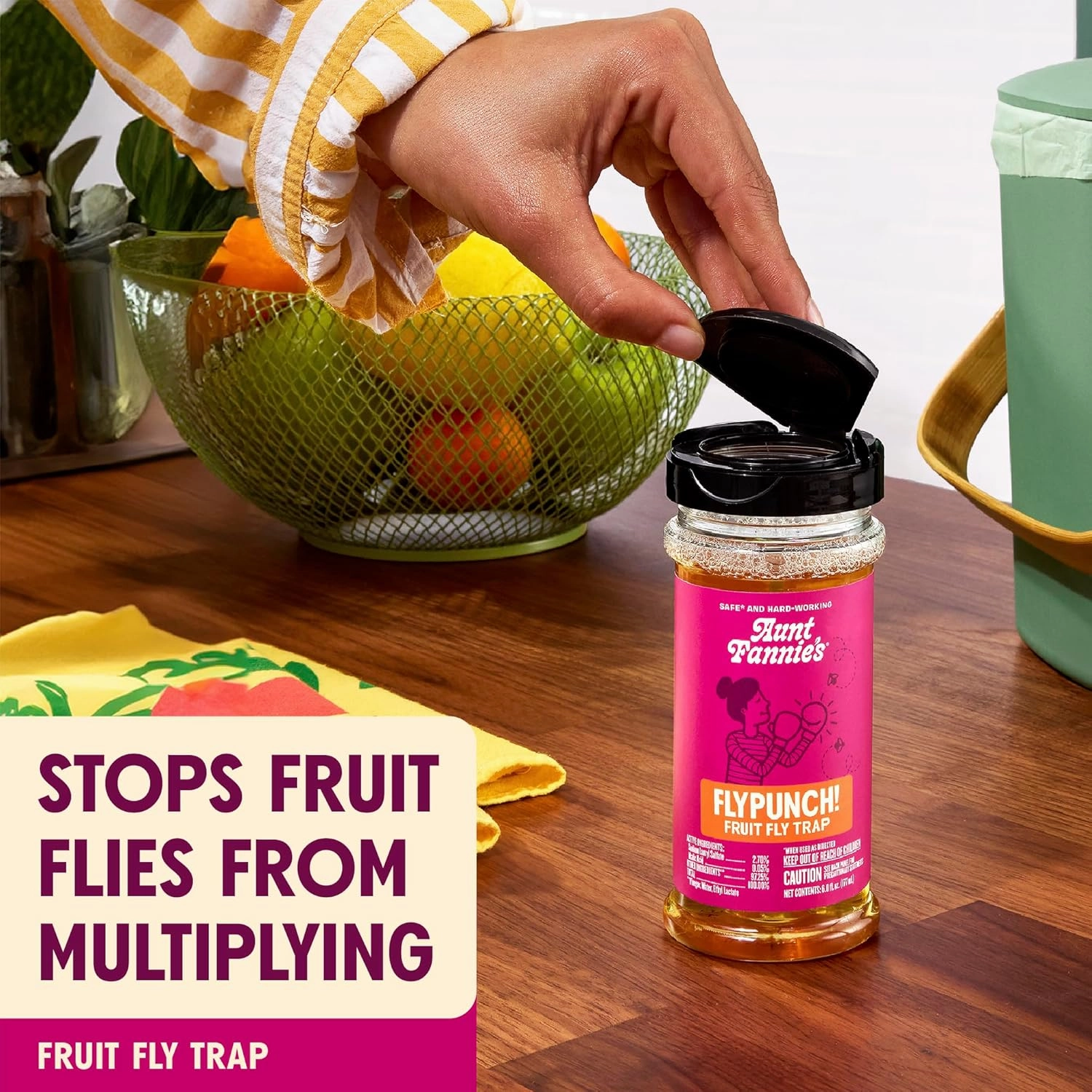 Aunt Fannie's FlyPunch Fruit Fly Trap for Indoor and Kitchen Use, Ready to Use, Made with Plant Based Ingredients, Safe Near Food, Long Lasting, 32 oz Refill, Packaging May Vary