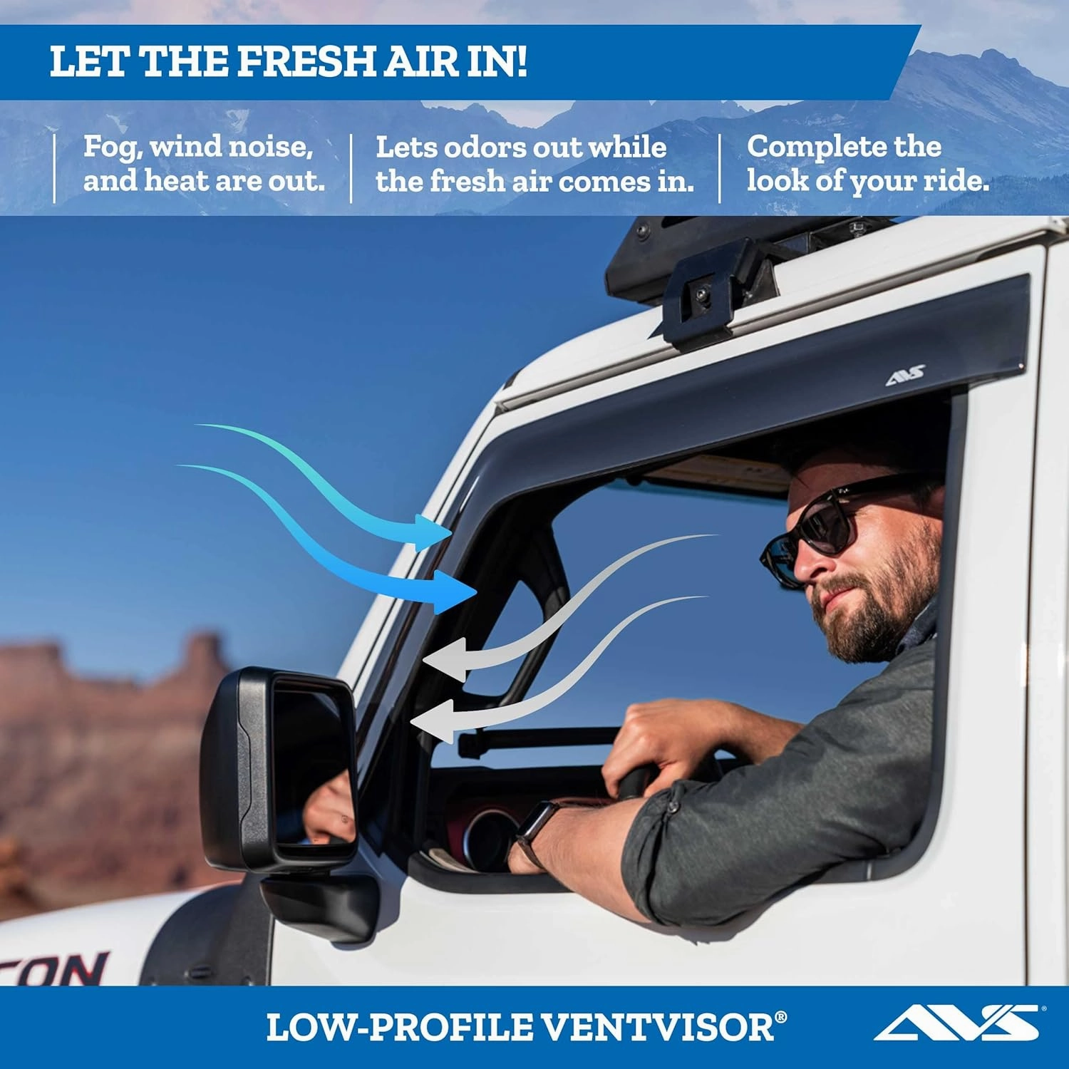 Auto Ventshade [AVS] Low Profile Rain Guards For 2015 - 2025 Ford F-150 (17-25 Raptor; 22-25 Lightning) 2017-2025 F-250/F-350/F-450 SuperCrew | Window Vent Visors, 4 pcs. - Dark Smoke | 894044