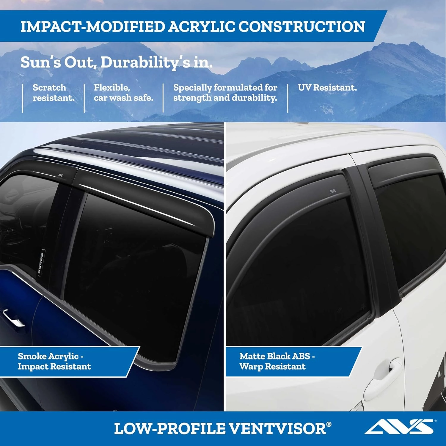 Auto Ventshade [AVS] Low Profile Rain Guards for 2016 - 2024 Nissan Titan XD; 2017 - 2024 Titan Crew Cab | Window Vent Visors, 4 pcs. - Dark Smoke | 894074