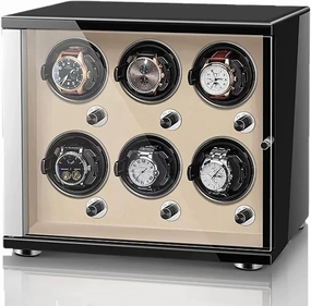 Automatic Watch Winder Box for 1 2 4 6 Watches Flexible Pillow Wood Shell Piano Display Box with Quiet Motor Watch Storage Case (White 6 0)