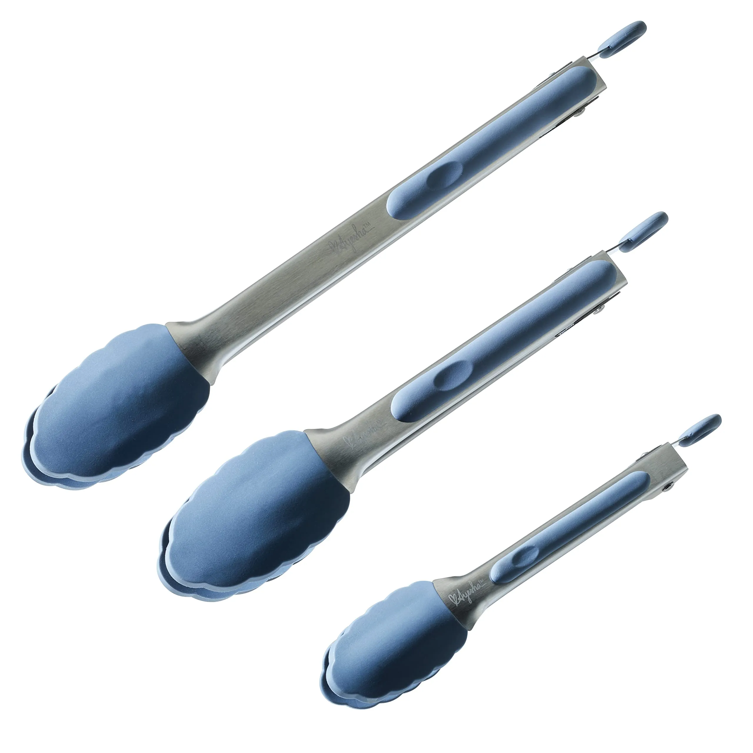 Ayesha Curry Kitchenware Tools and Gadgets Locking Tongs Kitchen Utensil Set, 3 Piece, Anchor Blue