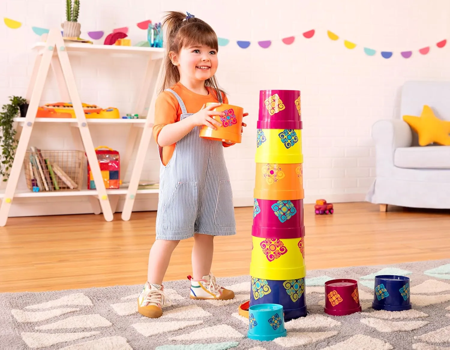 B. toys- Stacking Buckets – 10 pcs – Sort & Stack Colorful Nesting Cups – Bath & Backyard – Stackable Learning Toy – Toddler, Kids –Bazillion Buckets- 18 months  