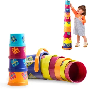 B. toys- Stacking Buckets – 10 pcs – Sort & Stack Colorful Nesting Cups – Bath & Backyard – Stackable Learning Toy – Toddler, Kids –Bazillion Buckets- 18 months  