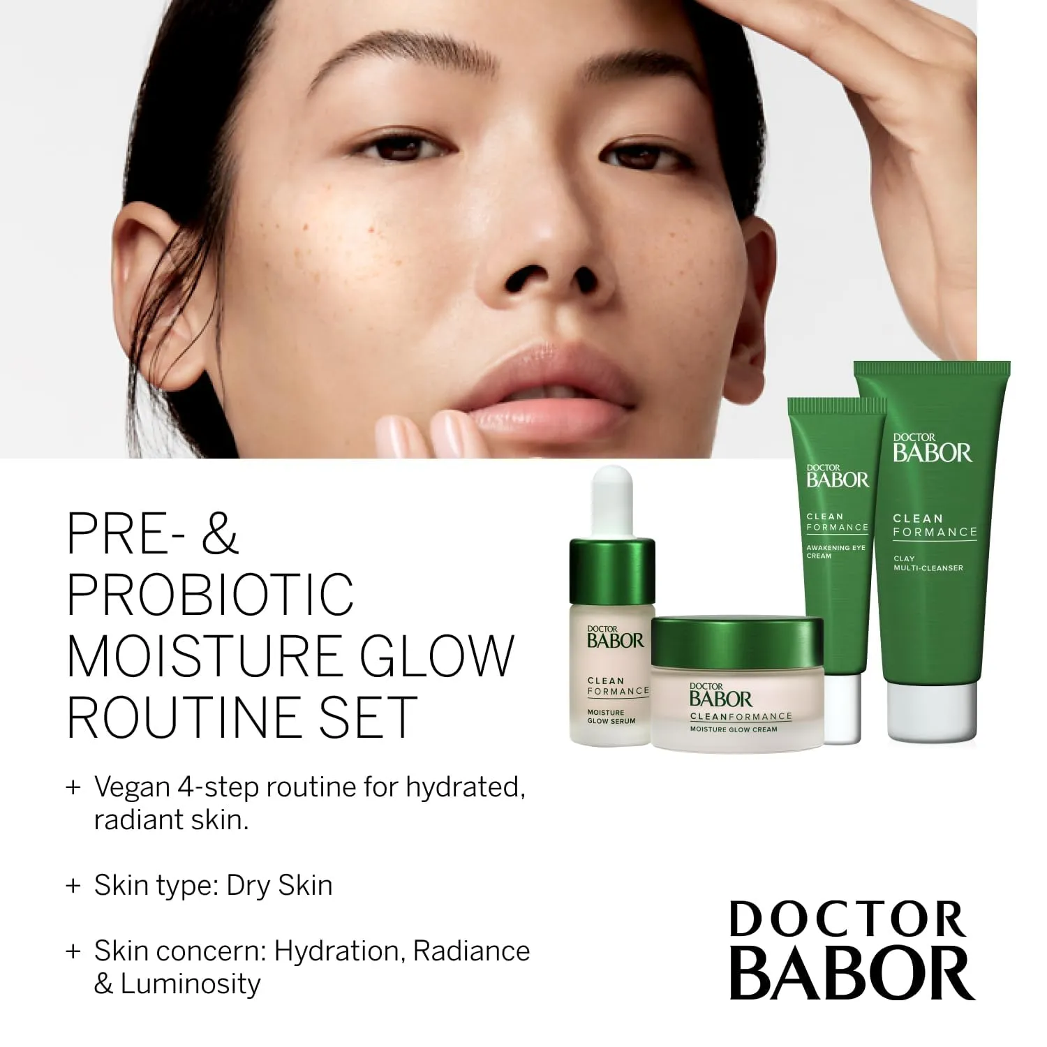 BABOR DOCTOR Cleanformance Pre & Probiotic Moisture Glow Routine Set, Moisture Glow Cream & Serum, Moisturizing Face Cream with Hyaluronic Acid & Vitamin E, Radiant Results Skincare Set