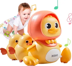 Baby Musical Duck Family Toys, Early Education Kids Toys for Boys Girls Swing/Walking/Lights/Dancing Infant Tummy Time CrawlingToys Christmas Birthday Gifts (with 2 PCS Baby Duck)