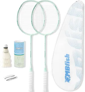 Badminton Racket Set with 2 Carbon Fiber Rackets, 3 Shuttlecocks, 2 Replacement Racket Grip Tapes and 1 Badminton Bag - Perfect for Beginners & Outdoor Games 4U