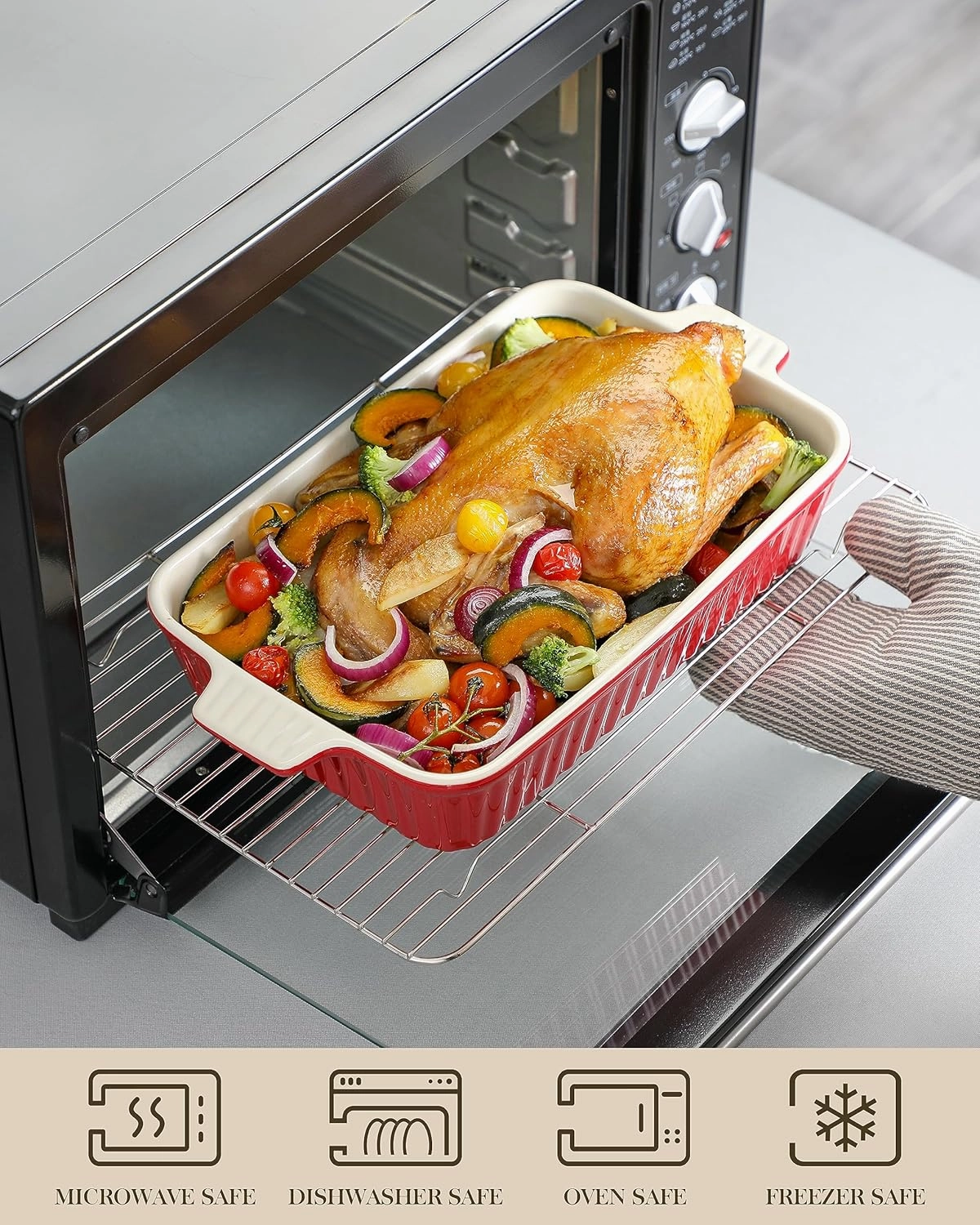 Bakeware Set of 4, MALACASA Porcelain Baking Pans Set for Oven, Casserole Dish, Ceramic Rectangular Baking Dish Lasagna Pans for Cooking Cake Pie Dinner Kitchen, Red (9.5"/11.25"/12.75"/14.5")