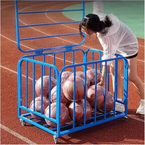 Ball Storage Cart with Wheels, Heavy Duty Rolling Organizer for Sports Equipment - Lockable Stackable Cage with Lid for School/Gym, Metal Rack for Basketballs Footballs