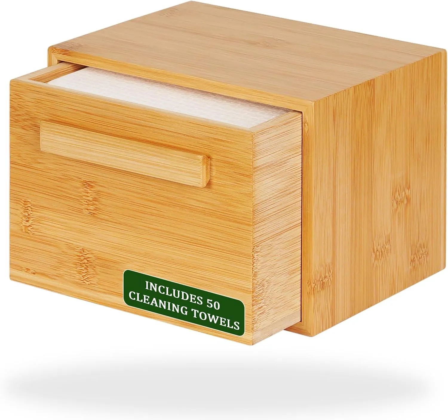 Bamboo Box with 50 Disposable Face Towels Bamboo Storage Containers Disposable Facial Tissues Cube Boxes Dry Wipes Face Cleaning for Skin Care (with Drawer)