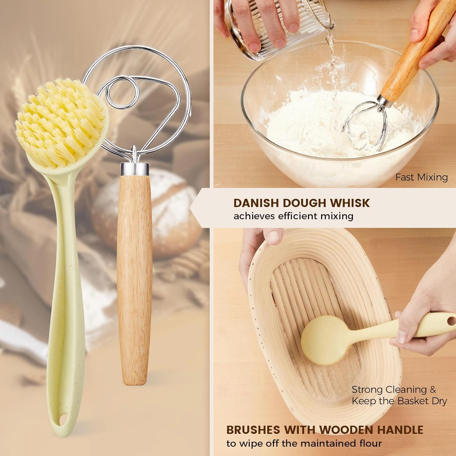 Banneton Bread Sourdough Proofing Basket - Sourdough Starter Kit 10" Oval Set of 2, Sourdough Bread Baking Supplies, Bread Proofing Basket with 6 Accessories