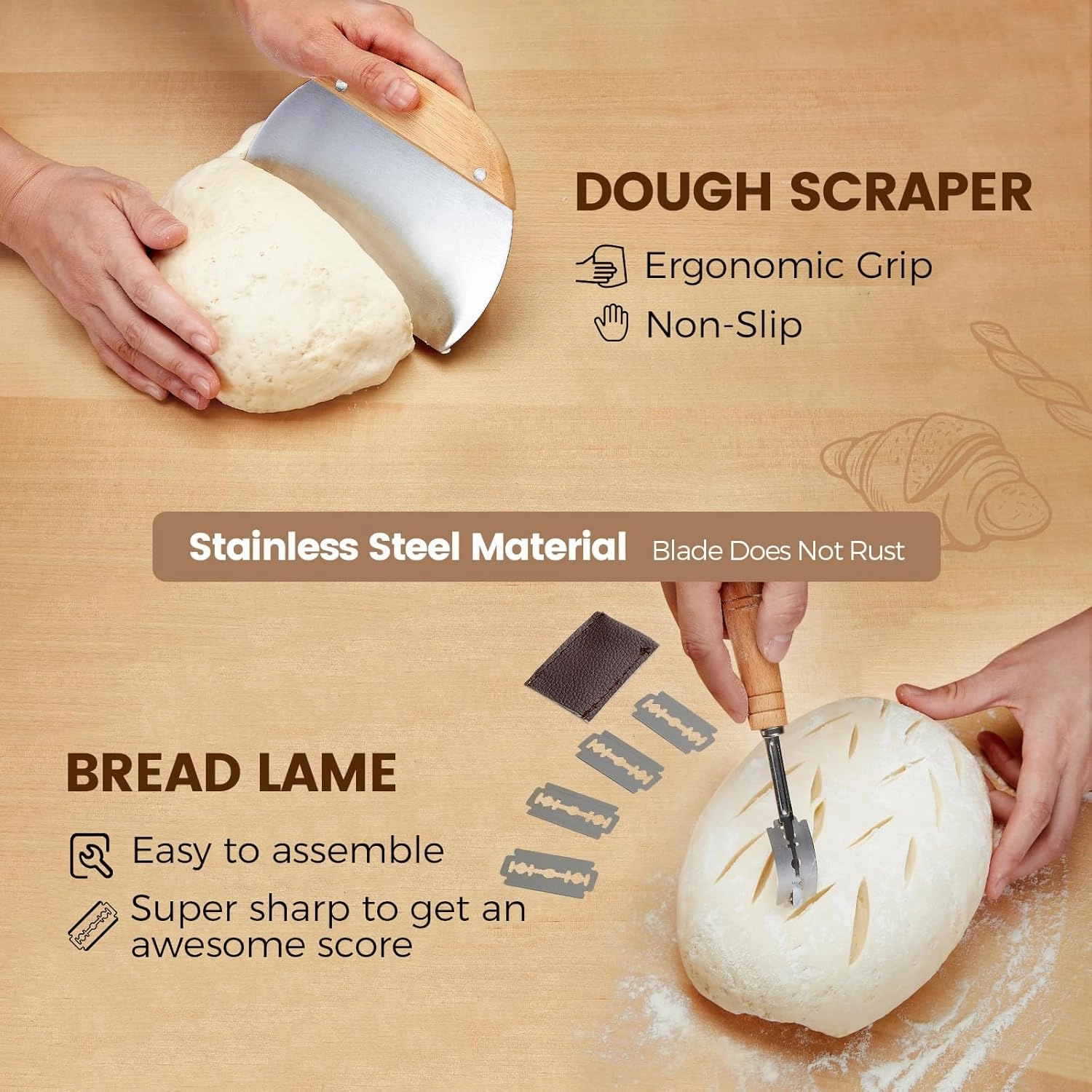 Banneton Bread Sourdough Proofing Basket - Sourdough Starter Kit 10" Oval Set of 2, Sourdough Bread Baking Supplies, Bread Proofing Basket with 6 Accessories