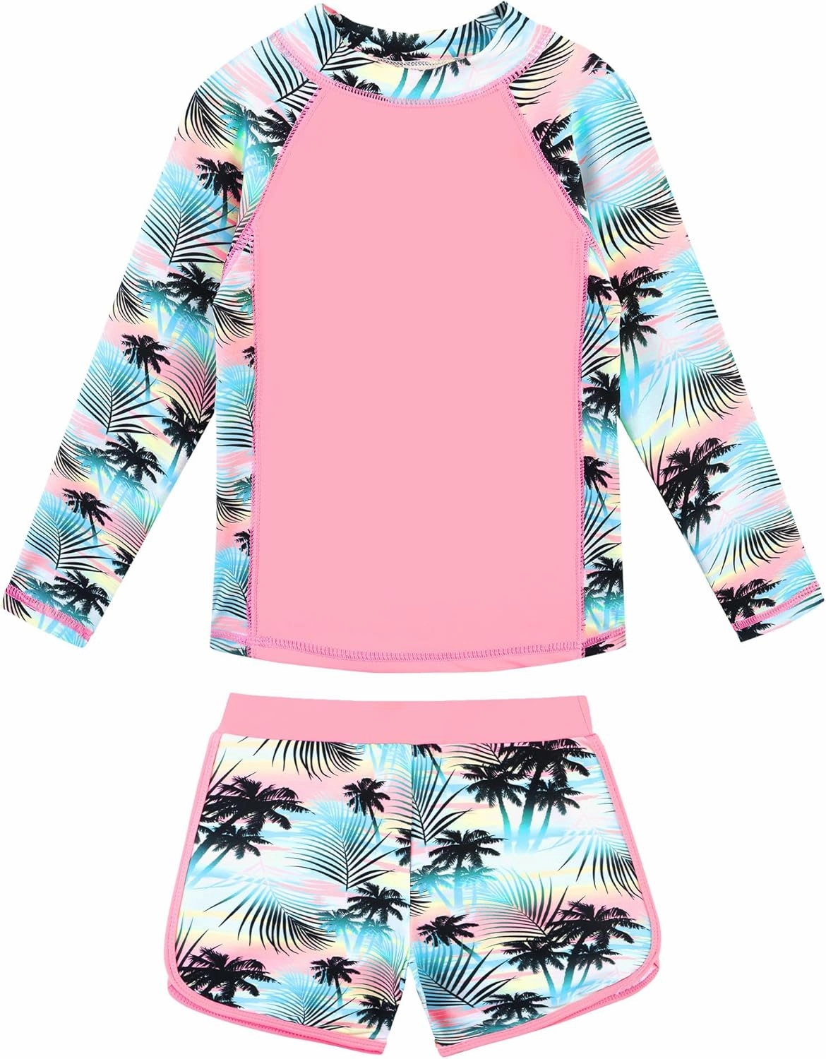 BAOHULU Girls Rash Guard Swimsuit Set 2 Pcs Long Sleeve Bathing Suit UPF 50  Tankini Beach Swimwear Size 5-14 Years