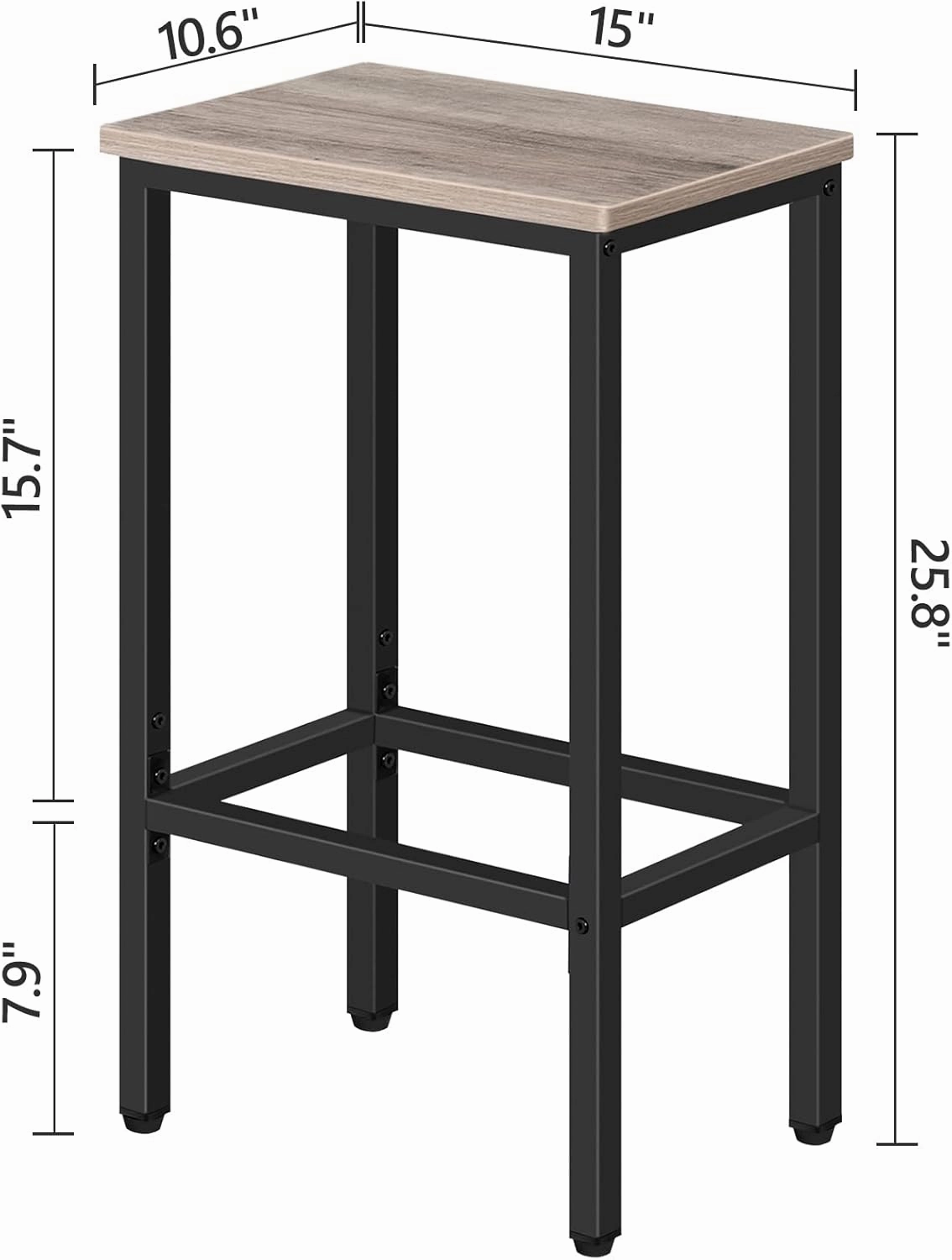 Bar Stools, Set of 2 Bar Chairs, Kitchen Breakfast Bar Stools with Footrest, 25.8" Dining Stools, Rectangular Industrial Bar Chairs, for Dining Room, Kitchen, Greige BAHG0101Z