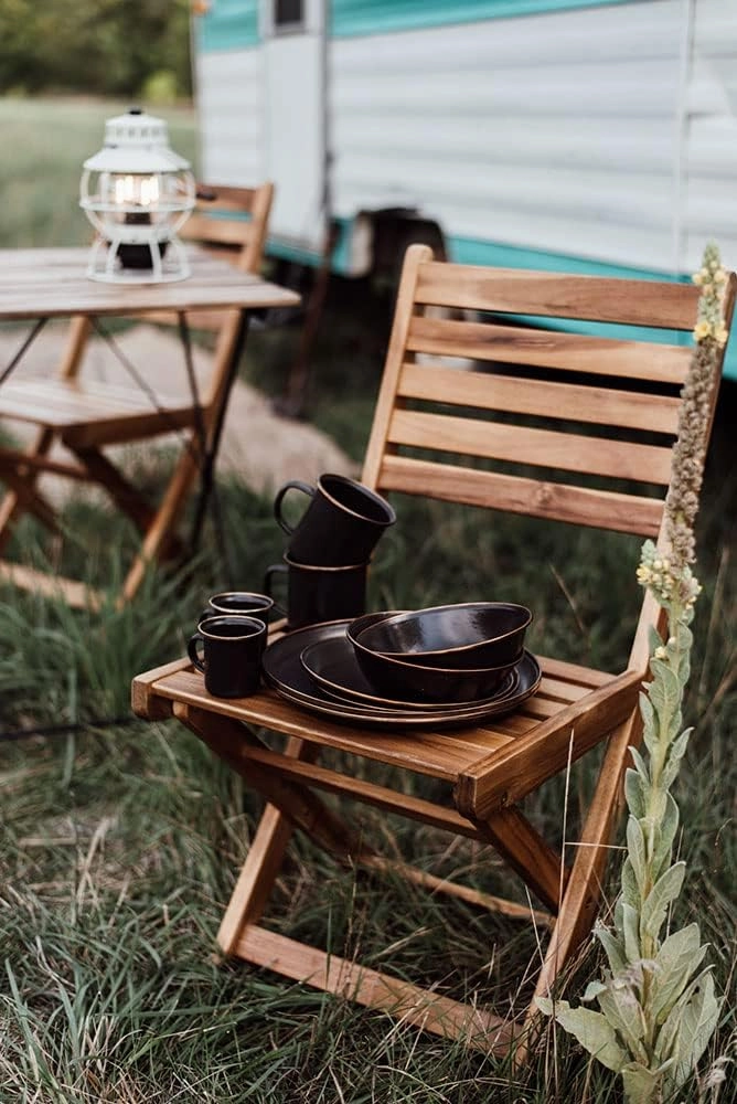 Barebones Enamel Bowl Set - Dish Set of 2 Bowls - Enamelware Set for Camping and Everyday Use (Charcoal)
