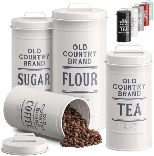 Barnyard Designs Canister Sets for Kitchen Counter, Farmhouse Canisters Sets for the Kitchen Countertop, Coffee Tea Sugar Flour Metal Containers with Lid (White)