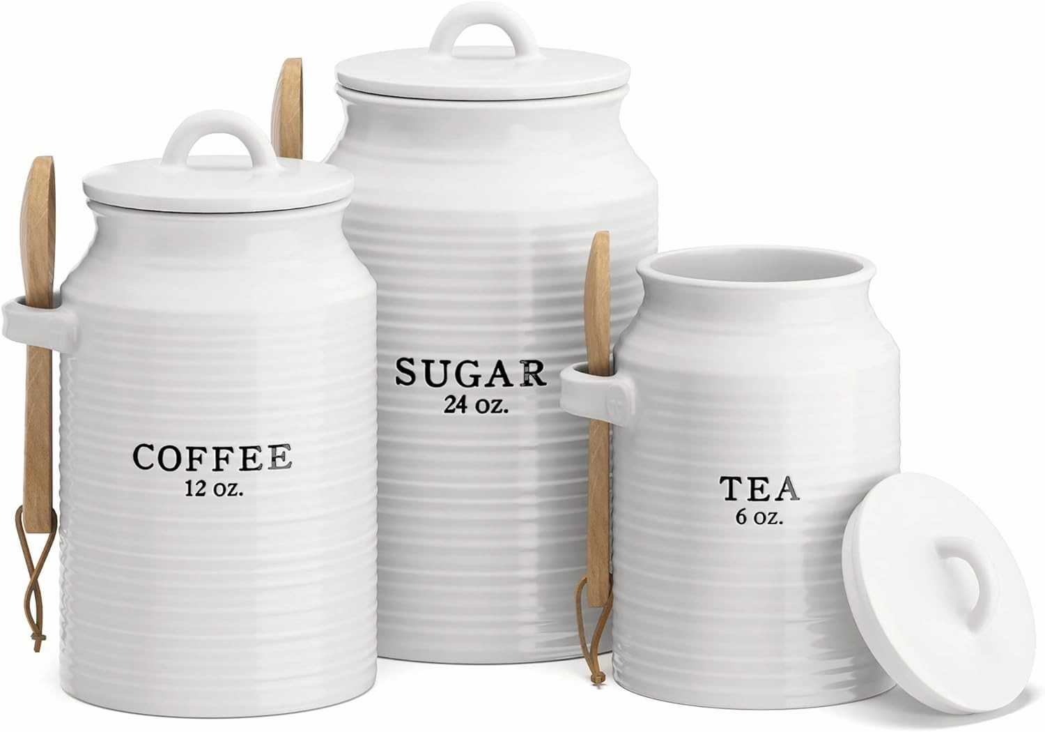 Barnyard Designs Canister Set for Kitchen Counter, Coffee Tea Sugar Container Ceramic Set, Decorative Canisters, Rustic Farmhouse Canister Jars, White (Coffee/Sugar/Tea)