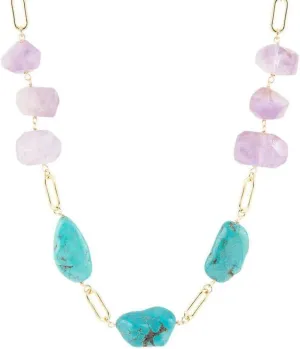 Barse Jewelry Purple Periwinkle Amethyst and Blue Turquoise Long Golden Necklace