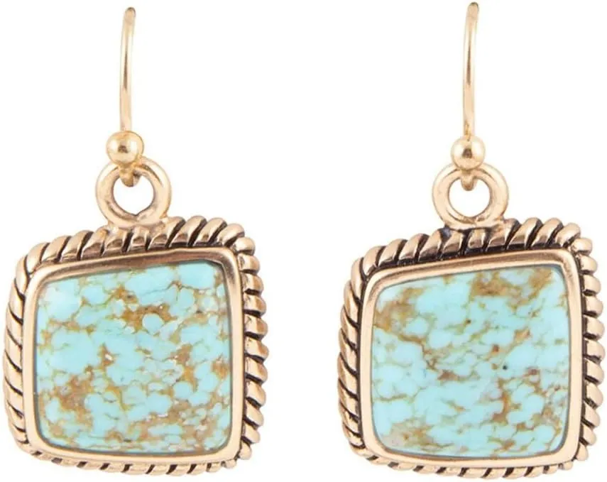 Barse Jewelry Roped Blue Turquoise Golden Dangle Earrings