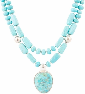 Barse Jewelry Double Stranded Blue Turquoise Sterling Silver Statement Pendant Necklace