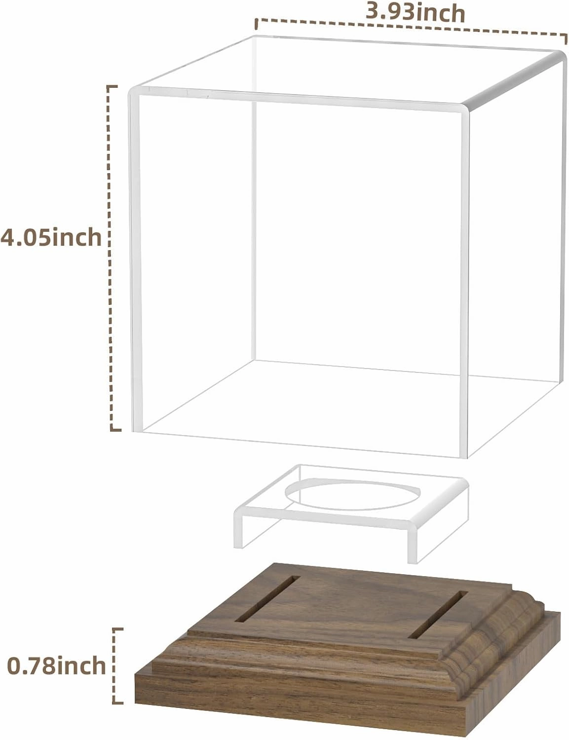 Baseball Case Display for Balls Walnut Wood Base Acrylic Baseball Display Case Baseball Holder Stand Cube Memorabilia Showcase Autograph Ball Protector for Official Size Ball Display