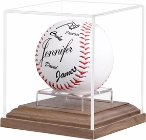 Baseball Display Case Walnut Wood Base Acrylic Baseball Case Display for Balls Uv Protection Baseball Holder Cube Box Stand Memorabilia Autograph Ball, Ideal Gift for Official Size Ball Display
