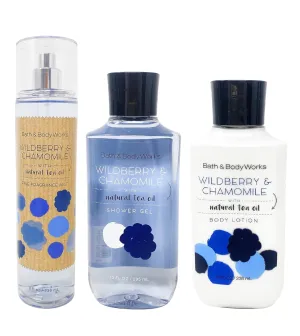 Bath & Body Works Wildberry & Chamomile with natural tea oil - Shower Gel - Fine Fragrance Mist & Body Lotion - Trio Gift Set