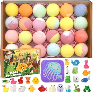 Bath Bombs for Kids, 24 Pcs Organic Bath Bombs Fizzies for Kids,Safe Handmade Fizzy and Bubbly Balls for Kid, Birthday Christmas Gifts for Boys Girls