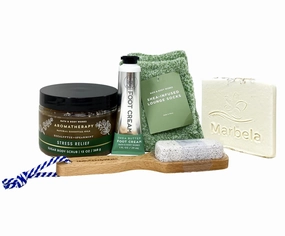 Bath & Body Works 4 Piece Foot Care Gift Set - Scrub - Foot Cream - Lounge Socks and Pumice Stone Wooden Paddle Brush - with a Natural Oats Sample Soap