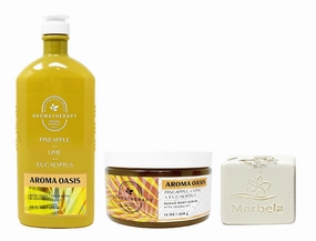 Bath & Body Works Aromatherapy Pineapple, Lime, Eucalyptus - Duo Gift Set - Body Wash and Sugar Body Scrub With a Natural Oats Soap.