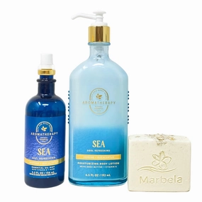 Bath & Body Works Aromatherapy Sea Soul Refreshing JASMINE   EUCALYPTUS 2 Piece Gift Set - Body Lotion and Essential Oil Mist - with a Natural Oats Bar Soap - Full Size