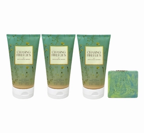 Bath & Body Works Chasing Fireflies 3 Pack Creamy Body Scrub Set with a Fresh Forest Bar Soap - Full Size