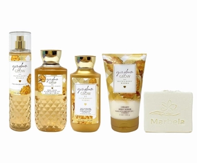 Bath & Body Works Gingham Glow 4 Piece Gift Set - Fragrance Mist - Body Wash - Body Lotion and Body Scrub - with a Natural Oats Bar Soap - Full Size