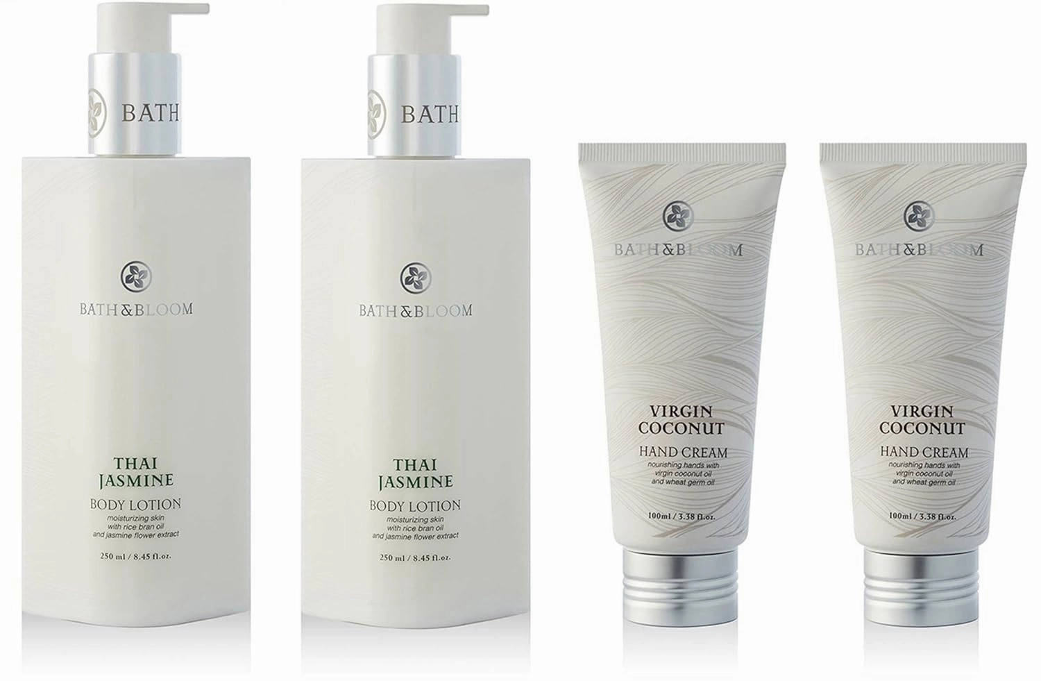 BATH and BLOOM Jasmine Body Lotion and Virgin Coconut Hand Cream Set.