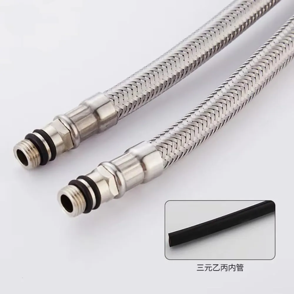 Bathroom Hose Stainless Steel Flexible Water Pipe Kitchen 2 Pieces/Set Hot and Cold Water Tap Water Supply Hose,2pcs G3,8,60cm