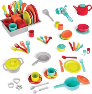 Battat – Toy Kitchen Set – 71Pc Pretend Cooking Accessories – 4 Table Settings & Cutlery – Dishwasher Safe & Worry-Free – 2 Years   – Deluxe Kitchen Playset