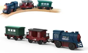 Battery Operated Train for Wooden Track, 3Pcs Motorized Train Toy for 3 4 5 Years Old Boy Girl Toddlers, Electric Trains Compatible with Thomas & Friends, Brio and Chuggington