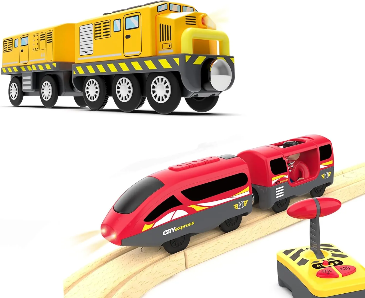 Battery Powered Train Set for Wooden Tracks, Magnetic Motorized Train Toys Compatible with Brio, Thomas & Friends, Chuggington