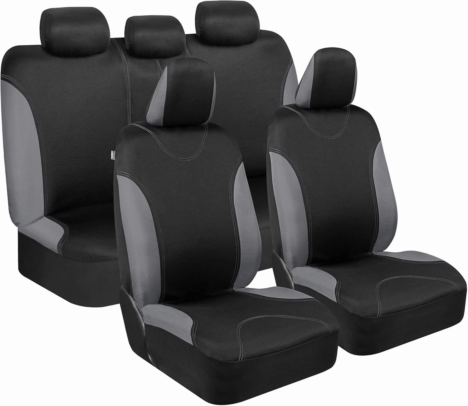BDK UltraSleek Gray Seat Covers for Cars, Two-Tone Front Seat Covers with Matching Back Car Seat Cover, Made to Fit Most Auto Truck Van SUV, Interior Car Accessories, Car Seat Covers Full Set