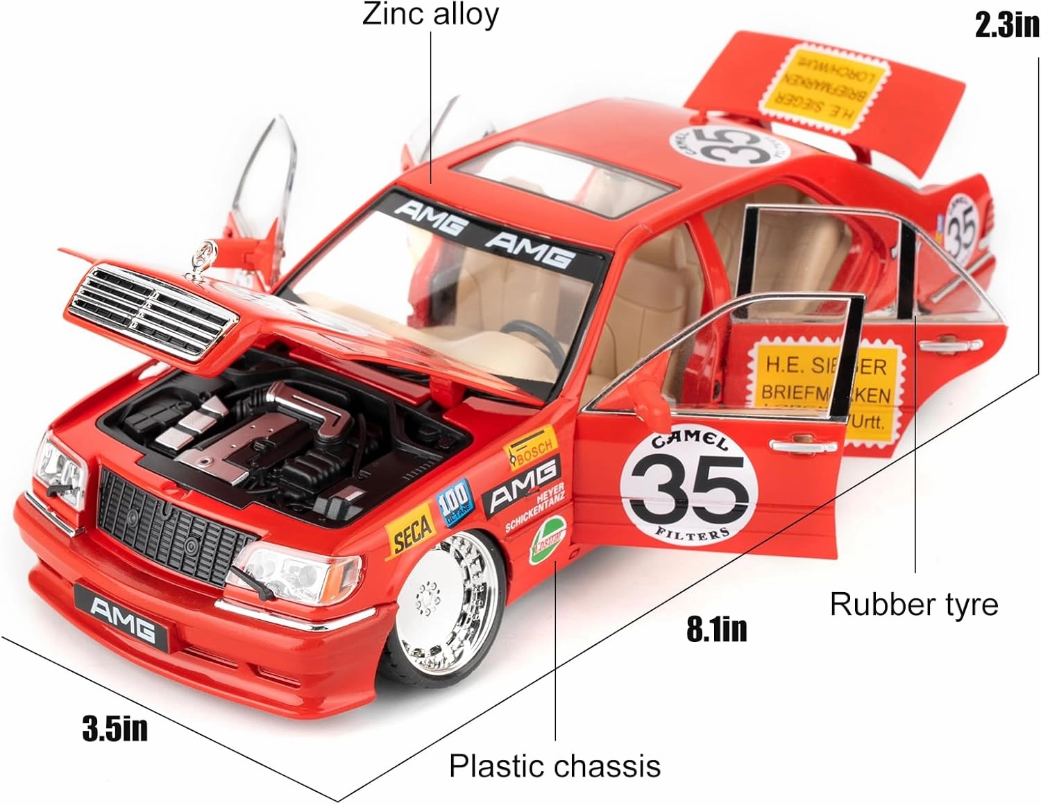 BDTCTK Compatible for 1:24 Benz W140 S320 Model Car, Diecast Collectible Pull Back Toy Car, Retro Classic Car with Sound and Light for Adults Kids Boys Girls, Gift Red