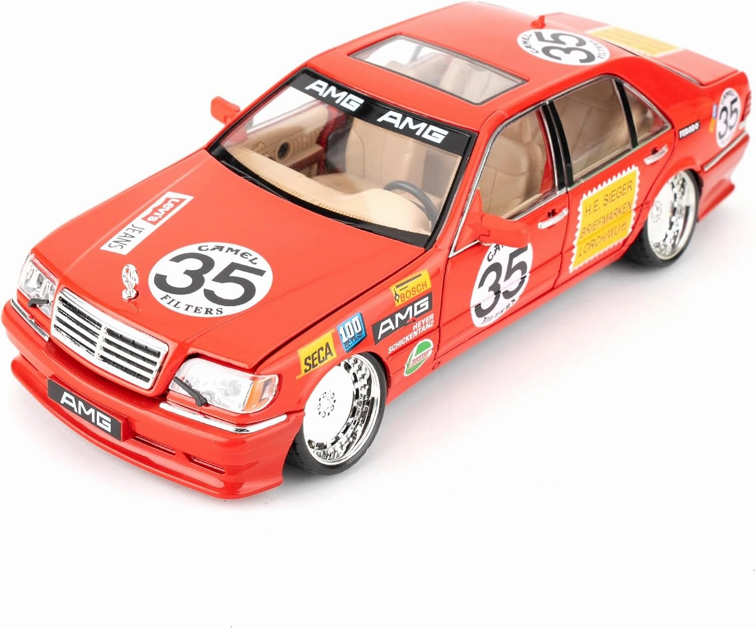 BDTCTK Compatible for 1:24 Benz W140 S320 Model Car, Diecast Collectible Pull Back Toy Car, Retro Classic Car with Sound and Light for Adults Kids Boys Girls, Gift Red