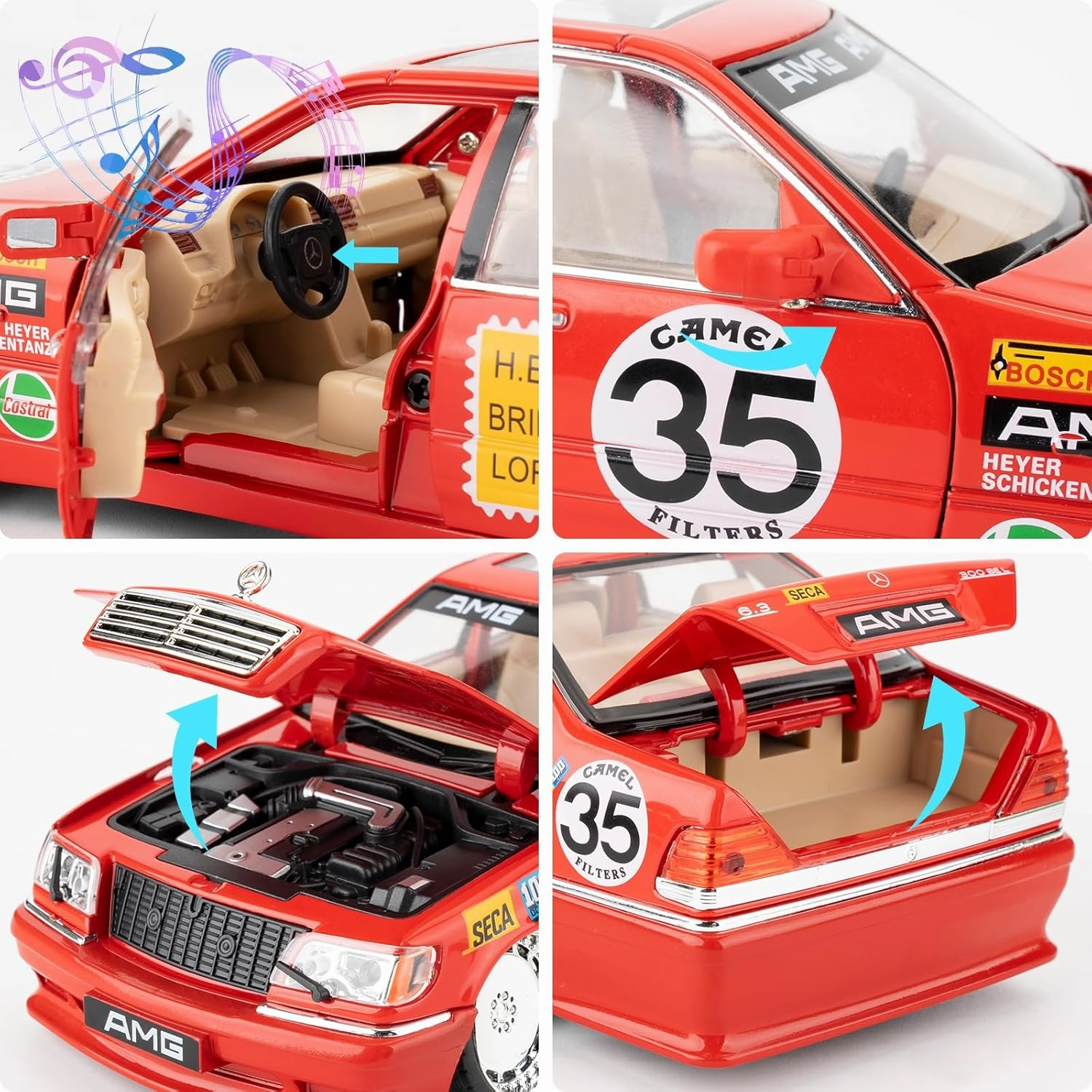 BDTCTK Compatible for 1:24 Benz W140 S320 Model Car, Diecast Collectible Pull Back Toy Car, Retro Classic Car with Sound and Light for Adults Kids Boys Girls, Gift Red