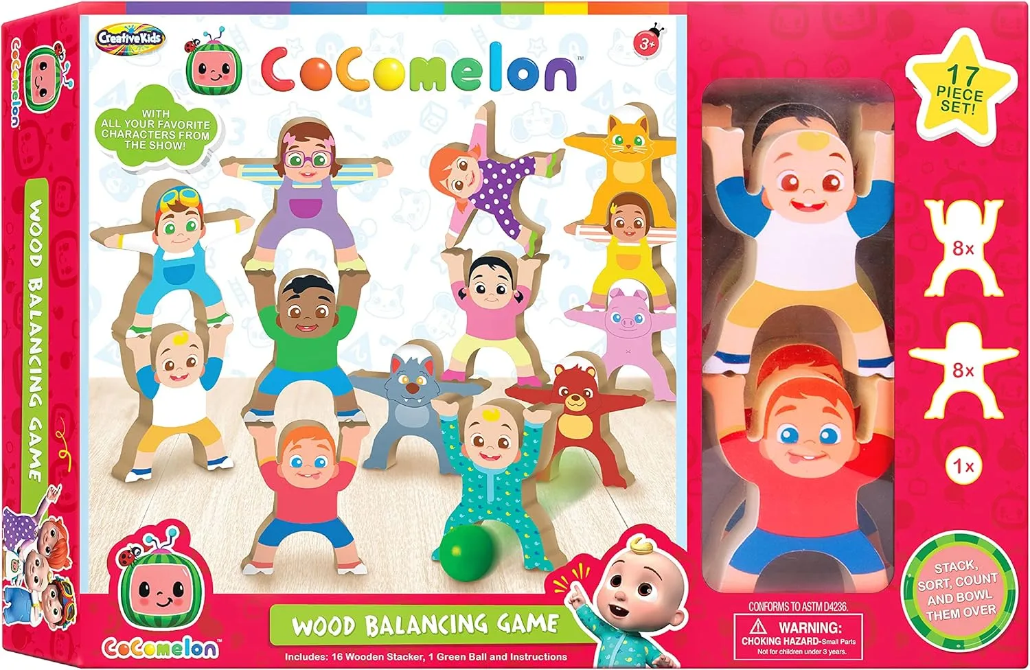 Be Amazing! Toys CoComelon Wooden Balancing Stackrobat Game- 16  Piece Stacking Montessori Activity for Boys & Girls Ages 3 