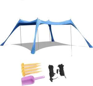 Beach Canopy, 4 Poles Stable Beach Tent Sun Shelter UPF50  for Camping (200 * 160 * 150CM)