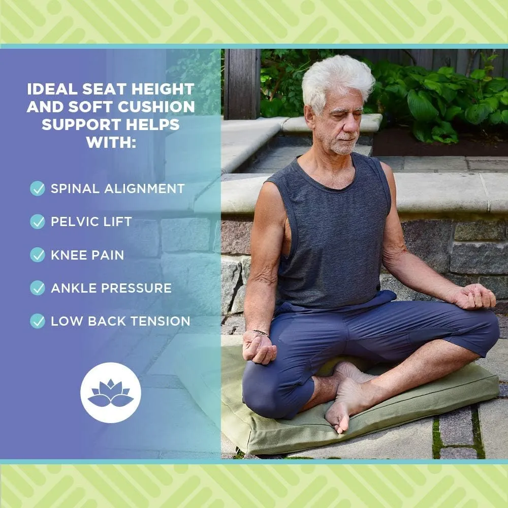 Bean Products Meditation Cushion Mat Set - Zafu Floor Pillow Organic Buckwheat Pillow   Cotton Filled Zabuton Prayer Pad - Meditation Pillow Yoga Knee Pad - Made in USA - 14" Round or 18" Oval