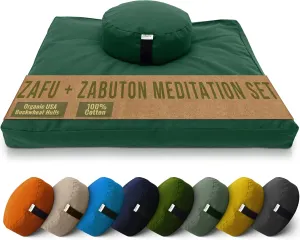 Bean Products Meditation Cushion Mat Set - Zafu Floor Pillow Organic Buckwheat Pillow   Cotton Filled Zabuton Prayer Pad - Meditation Pillow Yoga Knee Pad - Made in USA - 14" Round or 18" Oval