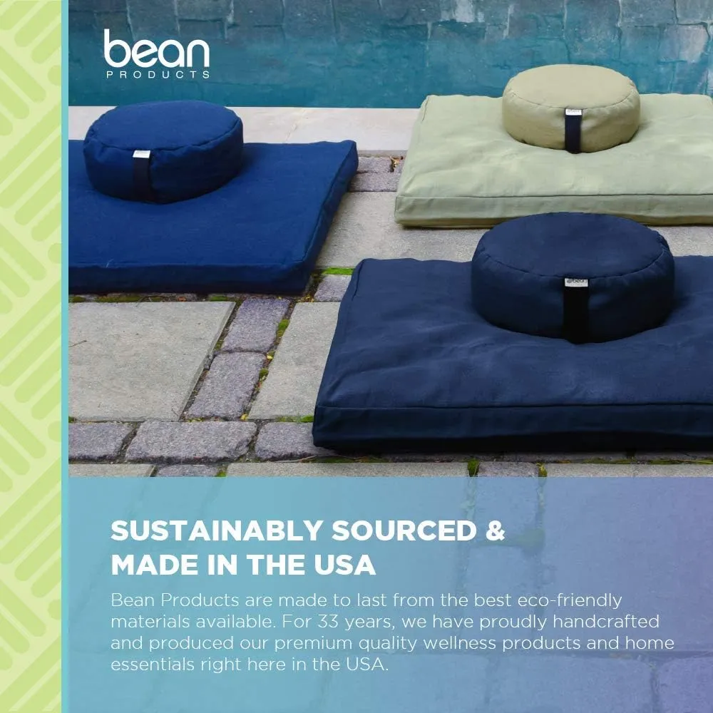 Bean Products Meditation Cushion Mat Set - Zafu Floor Pillow Organic Buckwheat Pillow   Cotton Filled Zabuton Prayer Pad - Meditation Pillow Yoga Knee Pad - Made in USA - 14" Round or 18" Oval