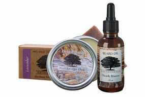 Beard Oil and Balm Set w/Organic Beard Soap - 5 Different Scents to Choose From. Keep your Beard Clean, Soft and Healthy (Ozark Breeze - Scented with Pure Lavender Oil)