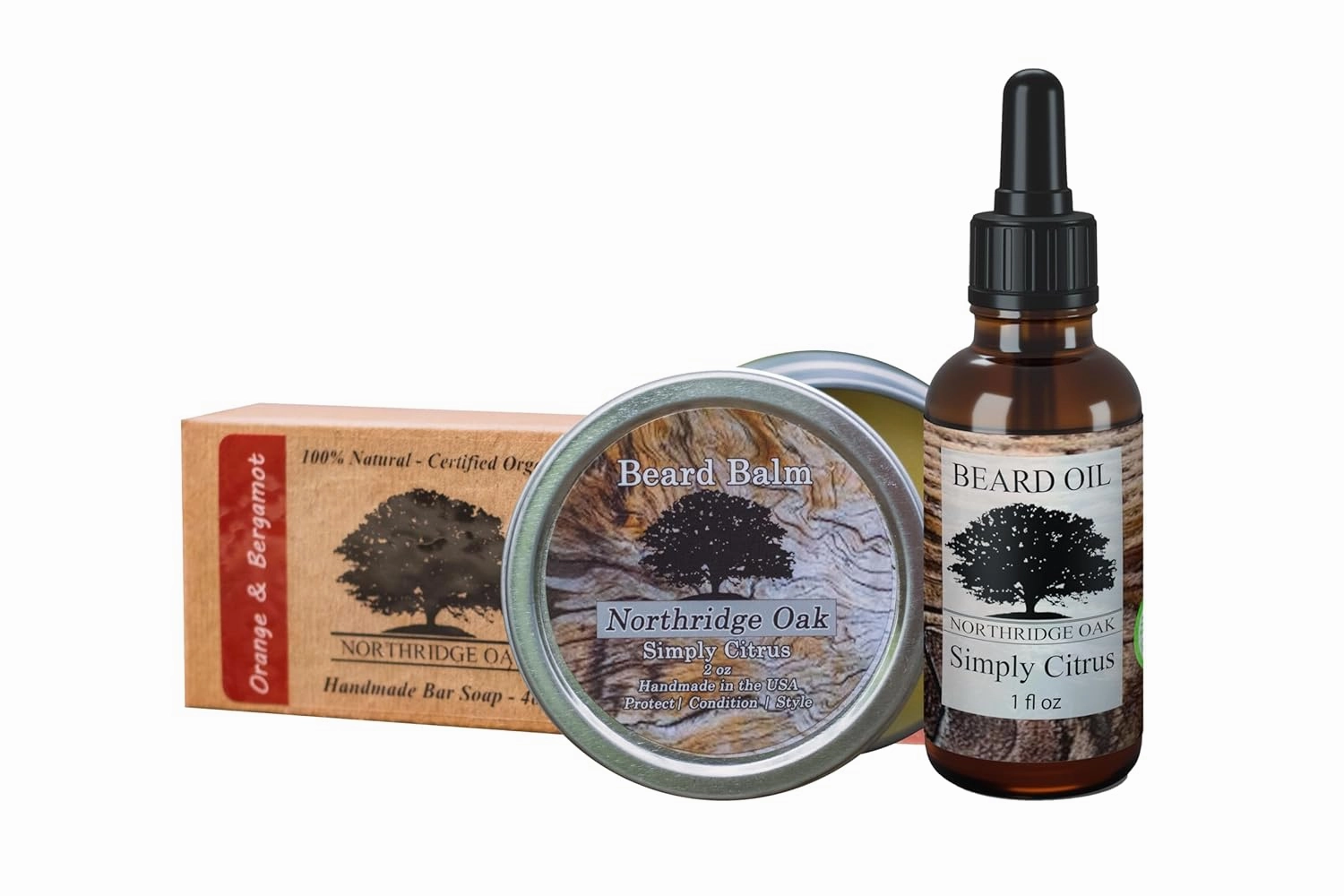 Beard Oil and Balm Set w/Organic Beard Soap - 5 Different Scents to Choose From. Keep your Beard Clean, Soft and Healthy (Simply Citrus - Scented with Pure Blood Orange Oil)