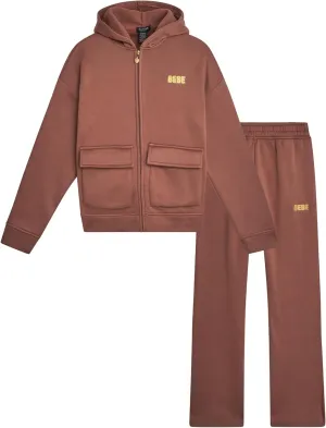 bebe Girls' Sweatsuit Set - 2 Piece Soft Fleece Full Zip Up Hoodie and Cargo Pants Set for Girls (7-12)